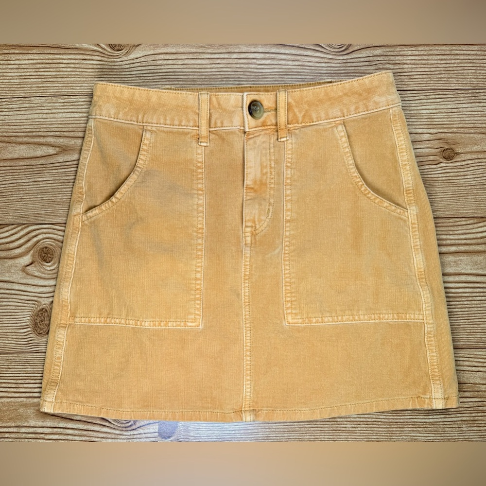 Women’s American Eagle High Rise A-Line Skirt Super Stretch Sz 0 Mustard Yellow